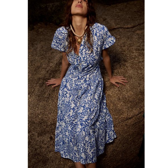 ZARA BLUE  OPENWORK EMBROIDERY EMBROIDERED MIDI DRESS BUTTONS M,L,XL 3077/615 - Picture 4 of 13